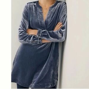 Anthropologie Melody Velvet Shift Dress / Tunic Blue Silver